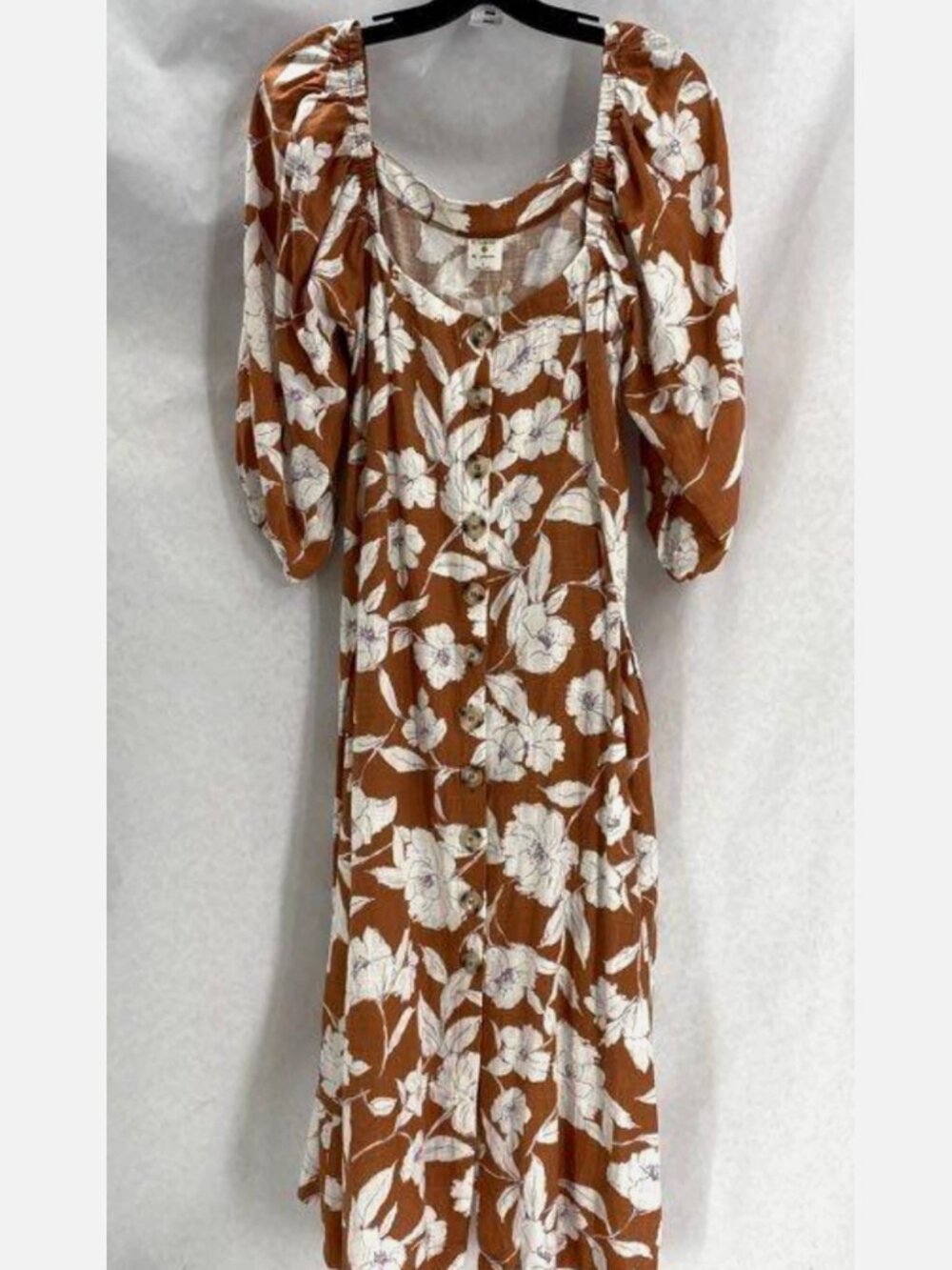 NEW By Together Linen Blend Floral Maxi Dress L Boho Lagenlook Cottage Prairie